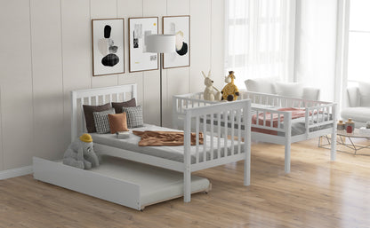 Twin over Twin Bunk Bed with Trundle and Storage  White