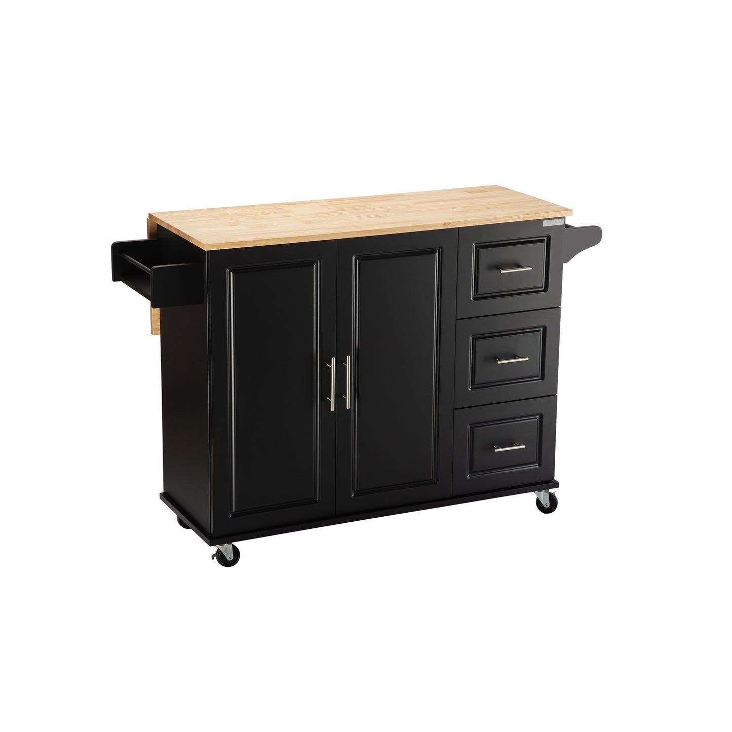 Kitchen Island & Kitchen Cart Mobile Kitehcn Island with Extensible Rubber Wood Table Top