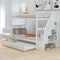 Twin over Twin Bunk Bed with Trundle and Storage  White