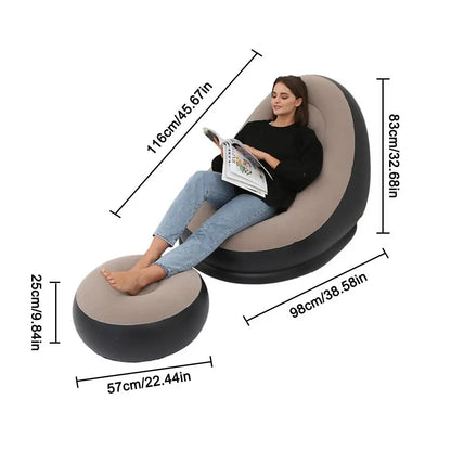 Inflatable Air Mattress Lazy Sofa Deck Chair Comfortable Leg Stool Rest Single Beanbag for home and Outdoor Use